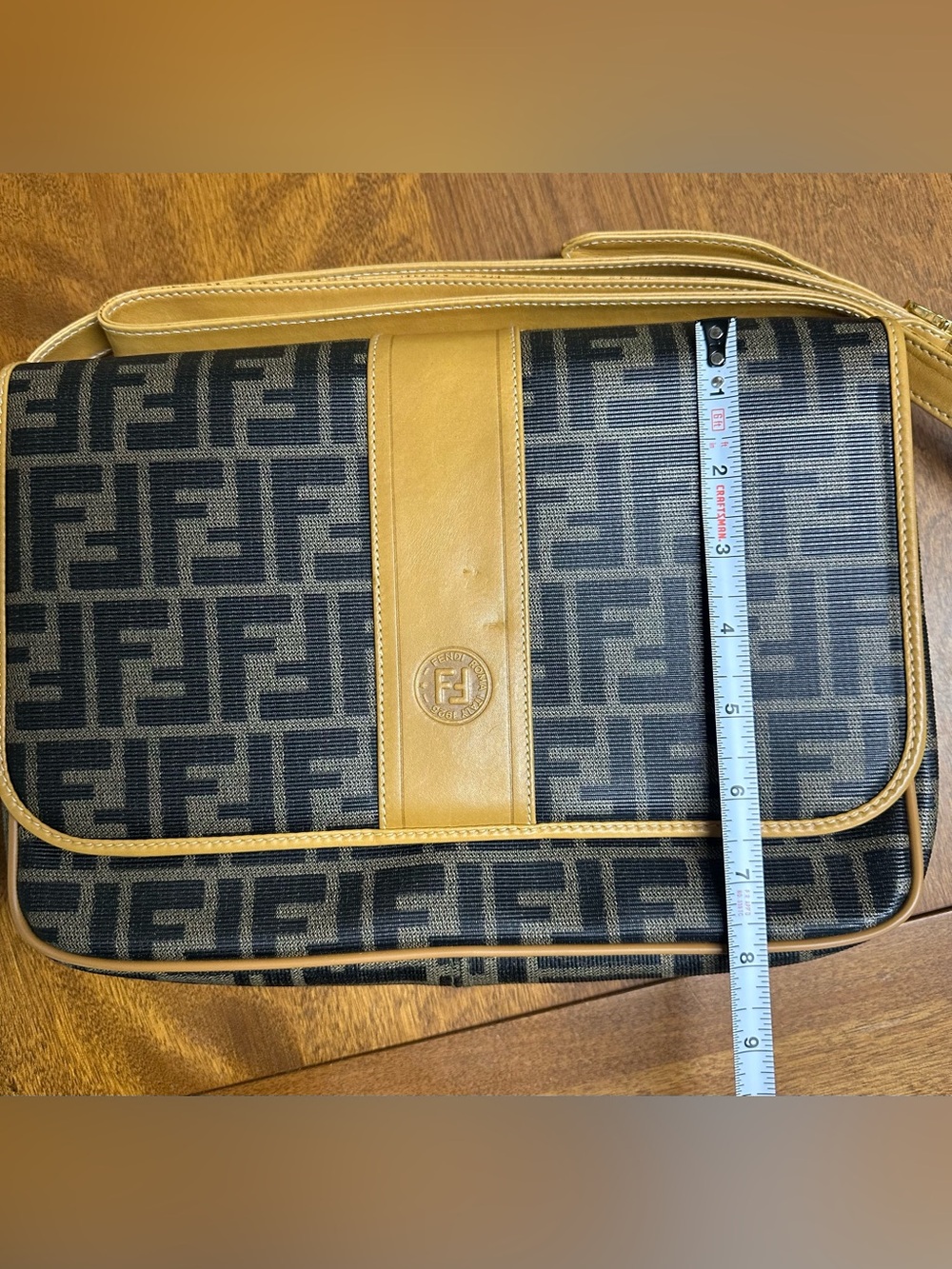 Vintage Fendi Leather Zucca Canvas Crossbody Bag W/ Dust Bag - Picture 15 of 16